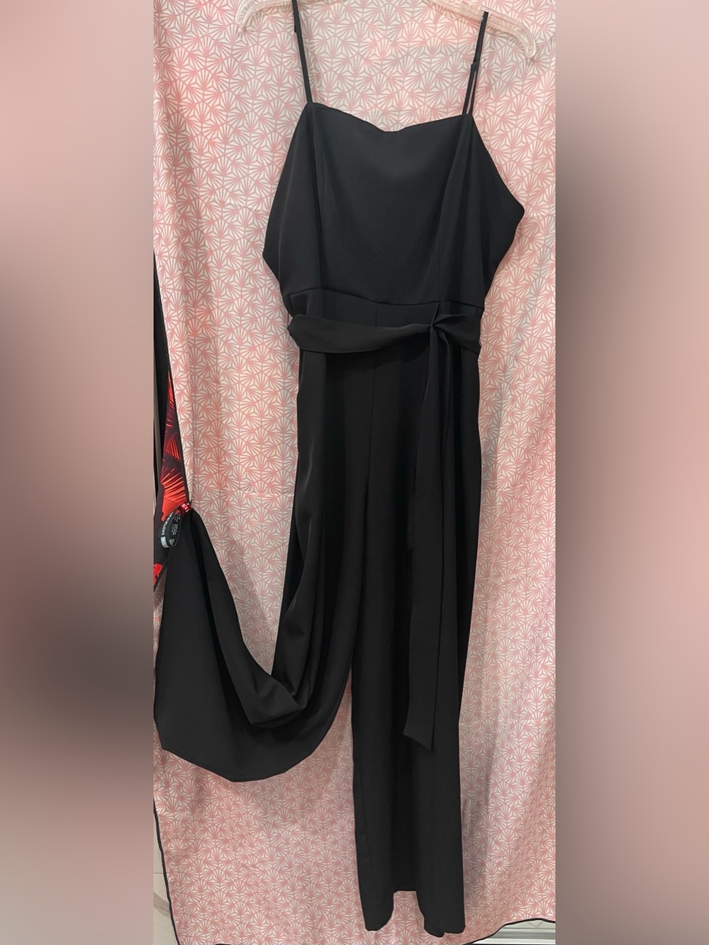 Nine West Black Wide-Leg Spaghetti Strap Jumpsuit with Waist Tie - Size XL